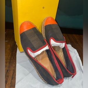 Fendi Espadrilles, Tobacco + Red, Size 37.5